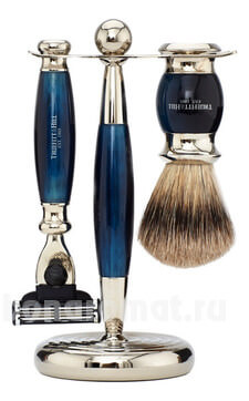  Edwardian Faux Blue Opal: Badger Brush Mach III Razor Stand (    Mach III )  