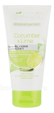    +  +     Bouquet Nature Cucumber & Lime 3in1 Wash Gel + Scrub + Serum